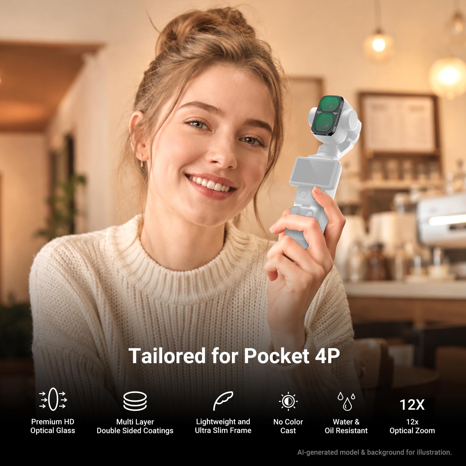 NEEWER Clarity+ filtr ND/CPL/Effect kompatybilny z DJI Osmo Pocket 4P | Optyczny HD, zmienna gęstość neutralna ND ND2-32, polaryzator kołowy, czarny filtr dyfuzji 1/4 do mgły efekt kinowy metal