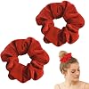 DMQ 2PCS Large Velvet Scrunchies, Stretchy Hair Ties Soft Hair Bands Ponytail Holder Sleeping Traceless Frizz Prevention Hair Accessories for Women Girls Lady Red