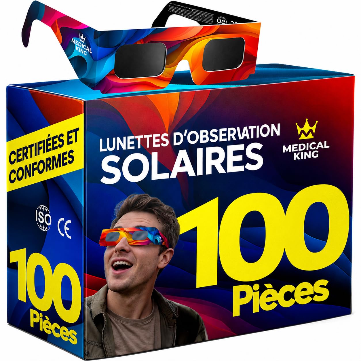 Lunettes Eclipse Solaire 2026 – Lot de 6/50/100 Paires Premium avec 2 Filtres Solaires pour Smartphone, Lunettes Eclipse Solaire ISO 12312-2,CE, Protection des Yeux pour l'Observation du Soleil