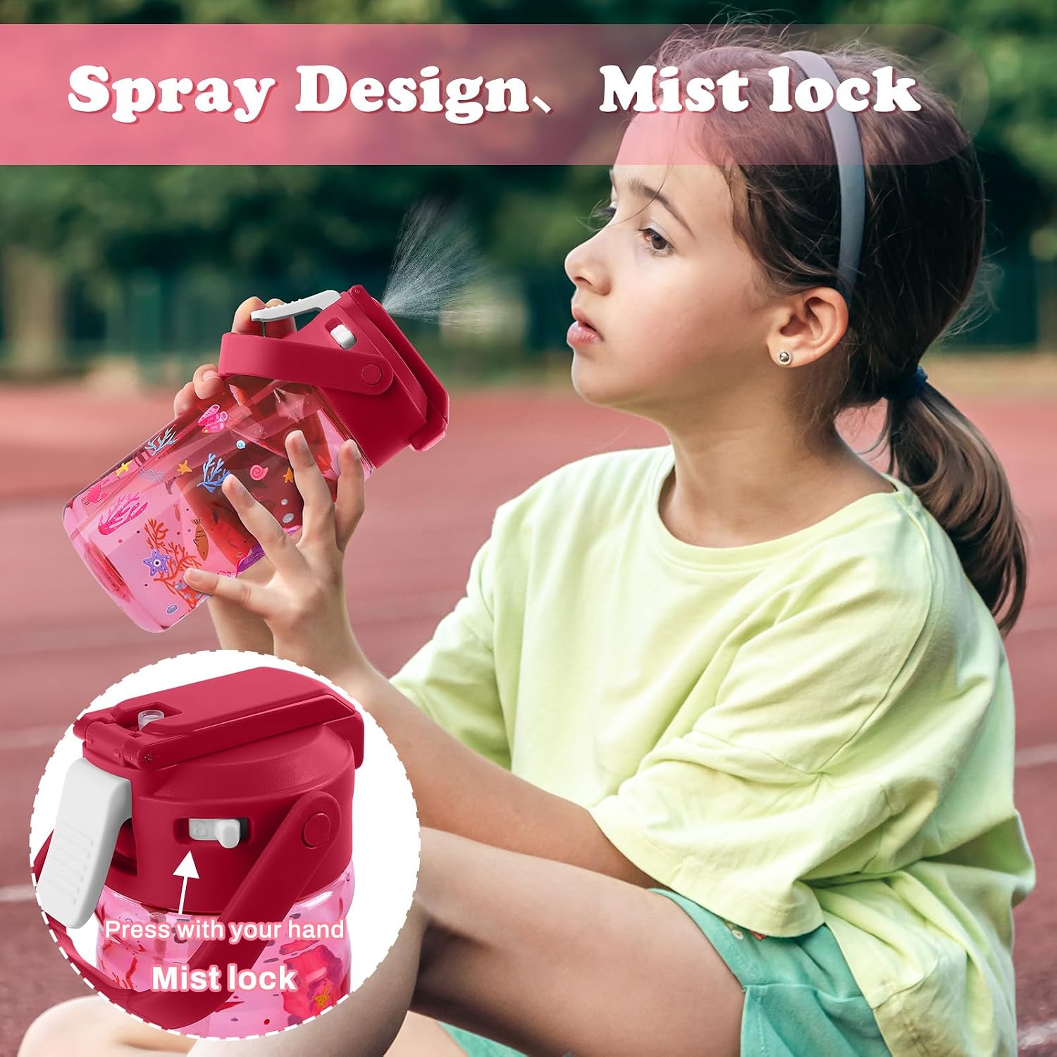 Kids Water Bottle Mist & Sip 2-In-1, 20Oz Plastic Kids Mist Water Bottle With Straw And Handle, Leakproof & Lightweight, Ideal For School And Outdoor, Mermaid image 5