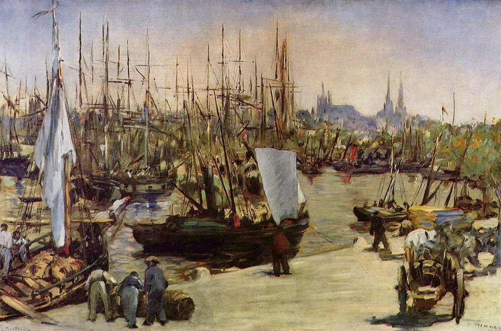 Grand tableau Manet Boats papier mat anti-reflet sous cadre noir