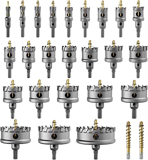 GSTK Upgraded 26 PCS Heavy Duty Carbide Hole Saw Set, Metal Steel Drill Bit, TCT Cutter, 24 Saws with 2*Extra Pilot Center Drills, Ideal for Metal, Iron, Stainless (1/2''- 3-15/16'')-26PCS