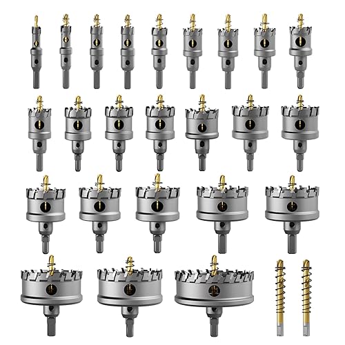 GSTK Juego Mejorado de 26 Piezas de Sierras de Corona de Carburo para Trabajo Pesado, Broca de Taladro de Acero Metálico, Cortador TCT, 24 Sierras