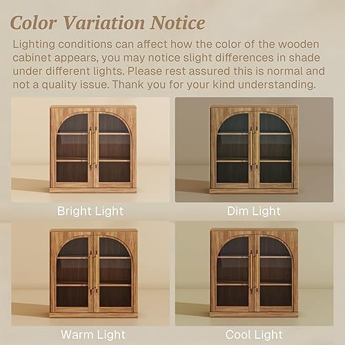 Miniatura 7 de BELLEZE Aparador modular con puerta de vidrio arqueada, gabinete de buffet con almacenamiento y estantes ajustables, diseño clásico moderno para