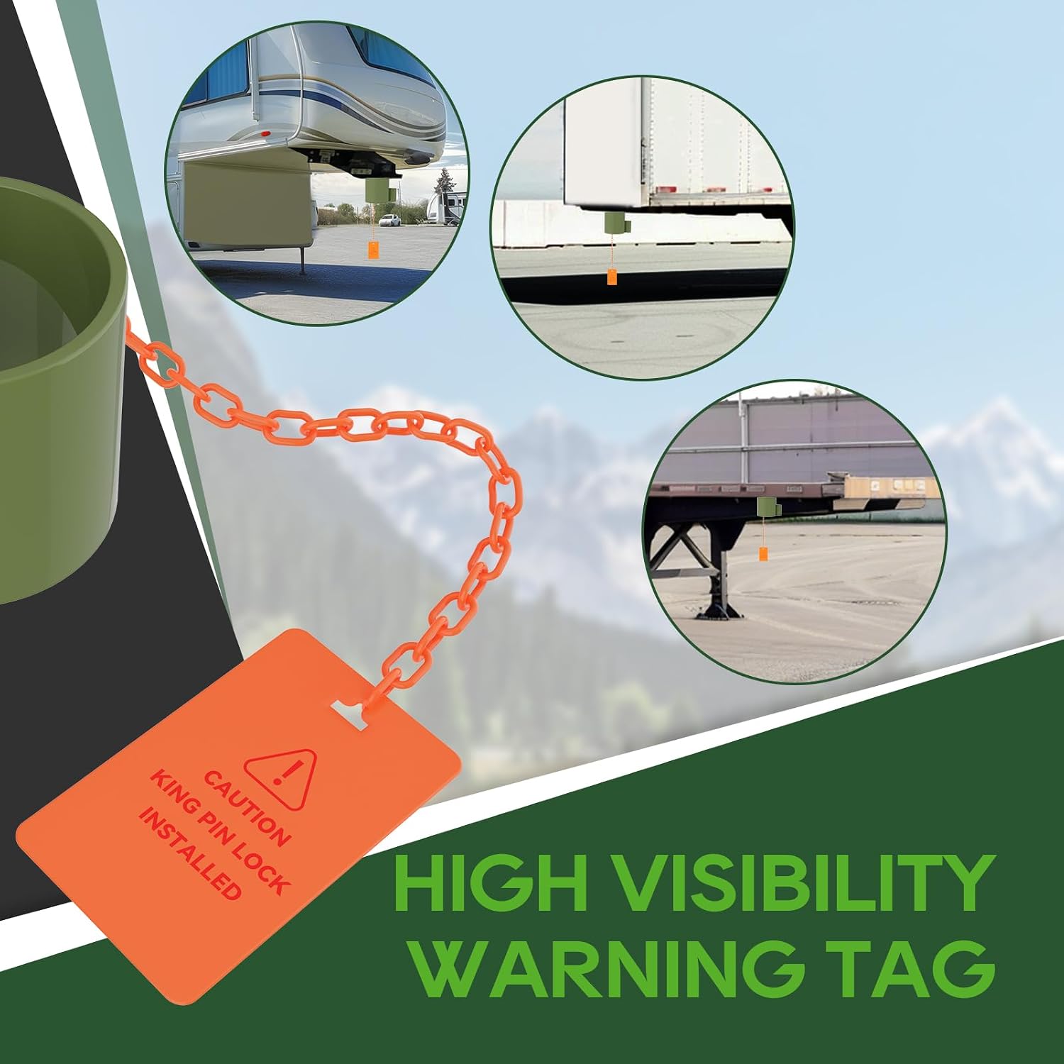 RVGUARD 5th Wheel Lock (Green), Heavy Duty Steel King Pin Lock with Anti-Theft Warning Tag, for 5th Wheel/Semi Trailers/RVs/Containers