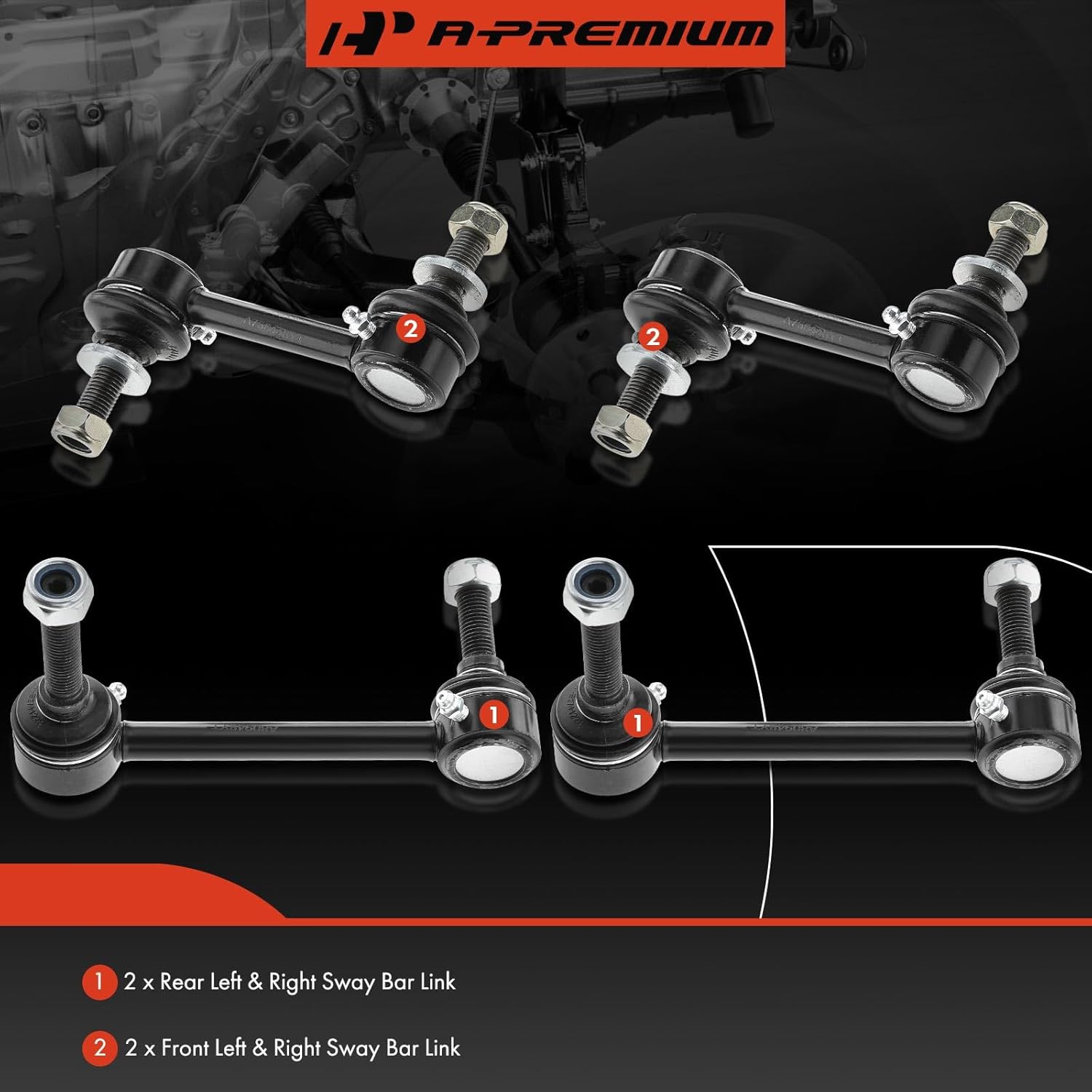 A-Premium Set of 4, Front & Rear Sway Bar Links Kit Stabilizer Bar Links, Compatible with Toyota Tacoma 2005-2013