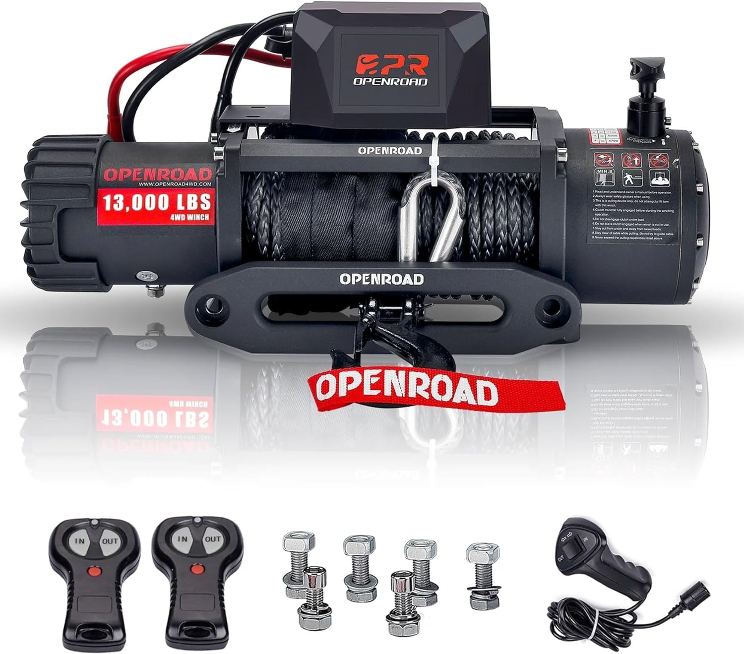 OpenRoad Panther Series 2S Winch 13000 lbs, Waterproof IP67 Synthetic Black Rope Electric Winch 12V Tralier Winches with Wireless Handheld Remote and Wired Control