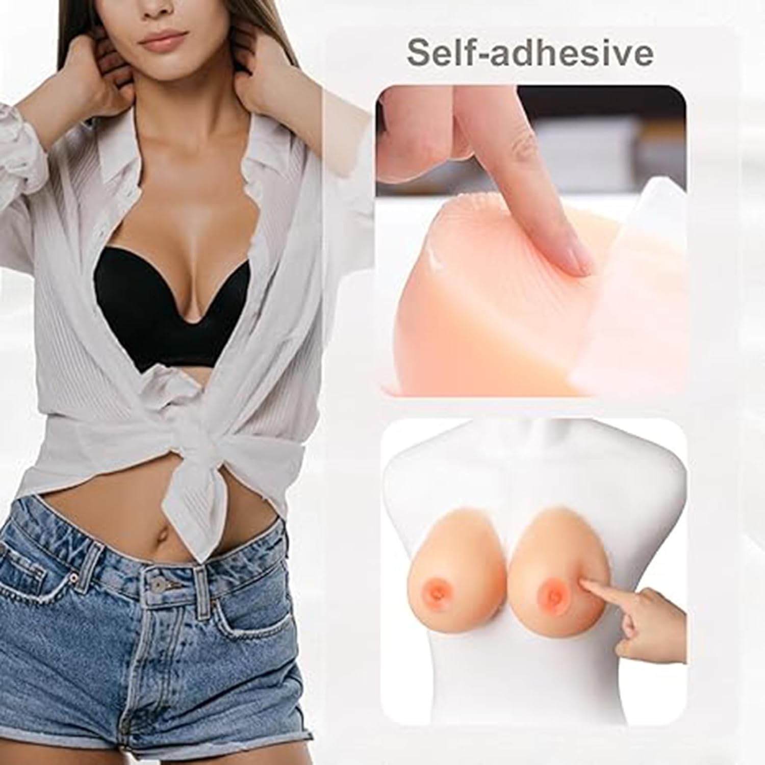 Nude,400g/Pair(AA Cup), 1 Pair Artificial Symmetrical Shape Self Adhesive Silicone Breast Form for Mastectomy Prosthesis Transgender Cosplay Chest Bra Pad Enhancers