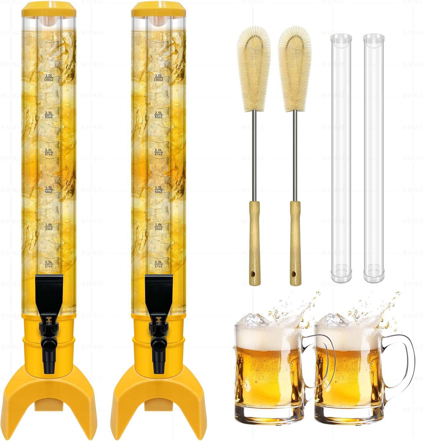 2 Pcs Beer Dispenser, 3L/100 Oz Mimosa Tower with Ice Tube for Bar Party, Tabletop Beer Dispenser for Beer, Liquor, Beverage (Yellow)