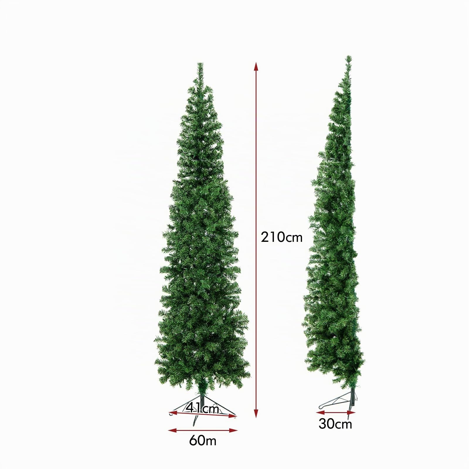 LIFEZEAL Sapin de Noël Artificiel 210 cm avec 150 LED | Arbre de Noël Demi-Sapin en PVC avec 450 Branches et Pieds en Fer, pour Salon, Bureau, Bar, Vert