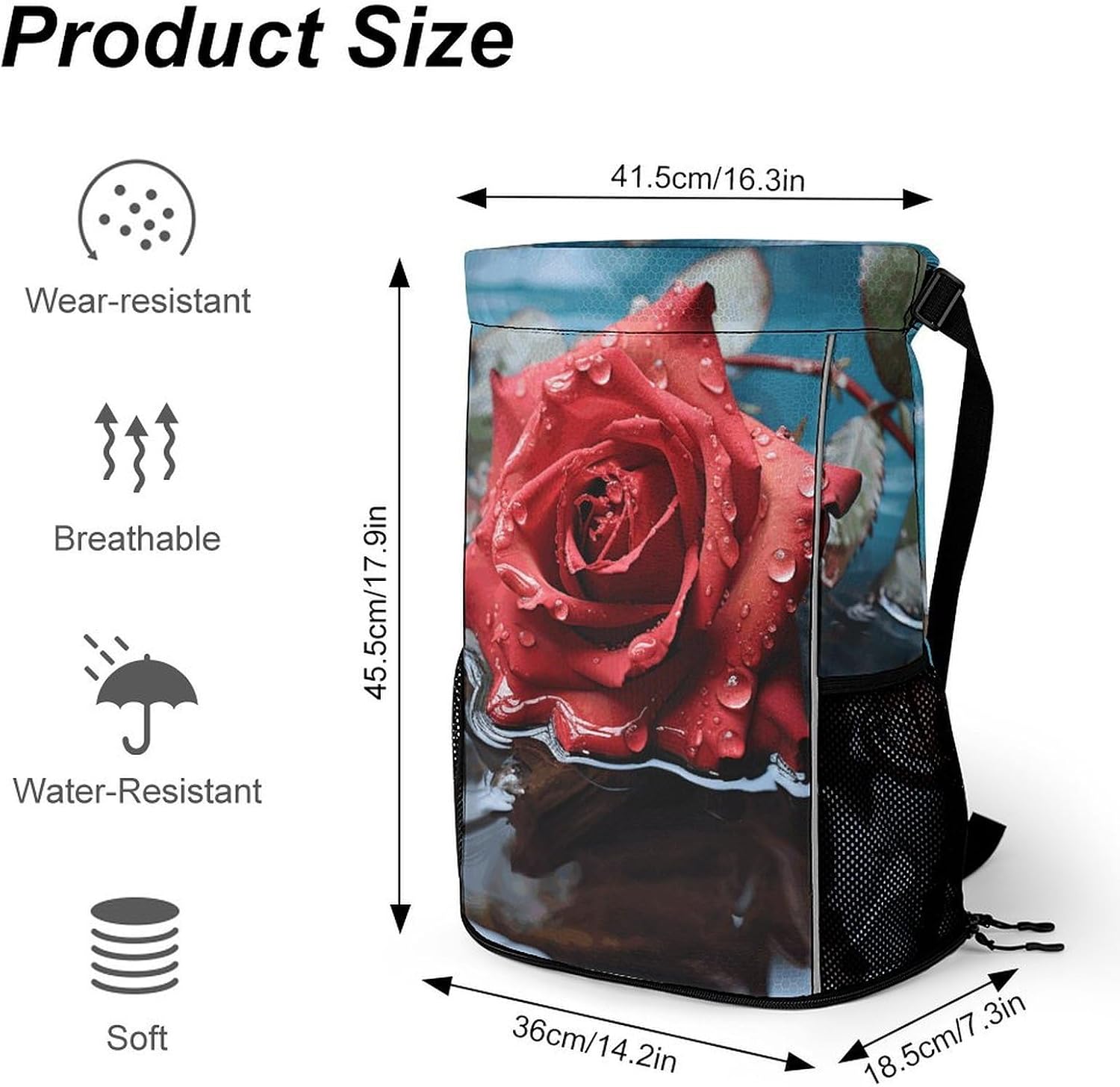 Red Rose in Water Drawstring Backpack for Adult,Gym Bag with Shoe Compartment,Hiking Backpack with Mesh Side Pockets