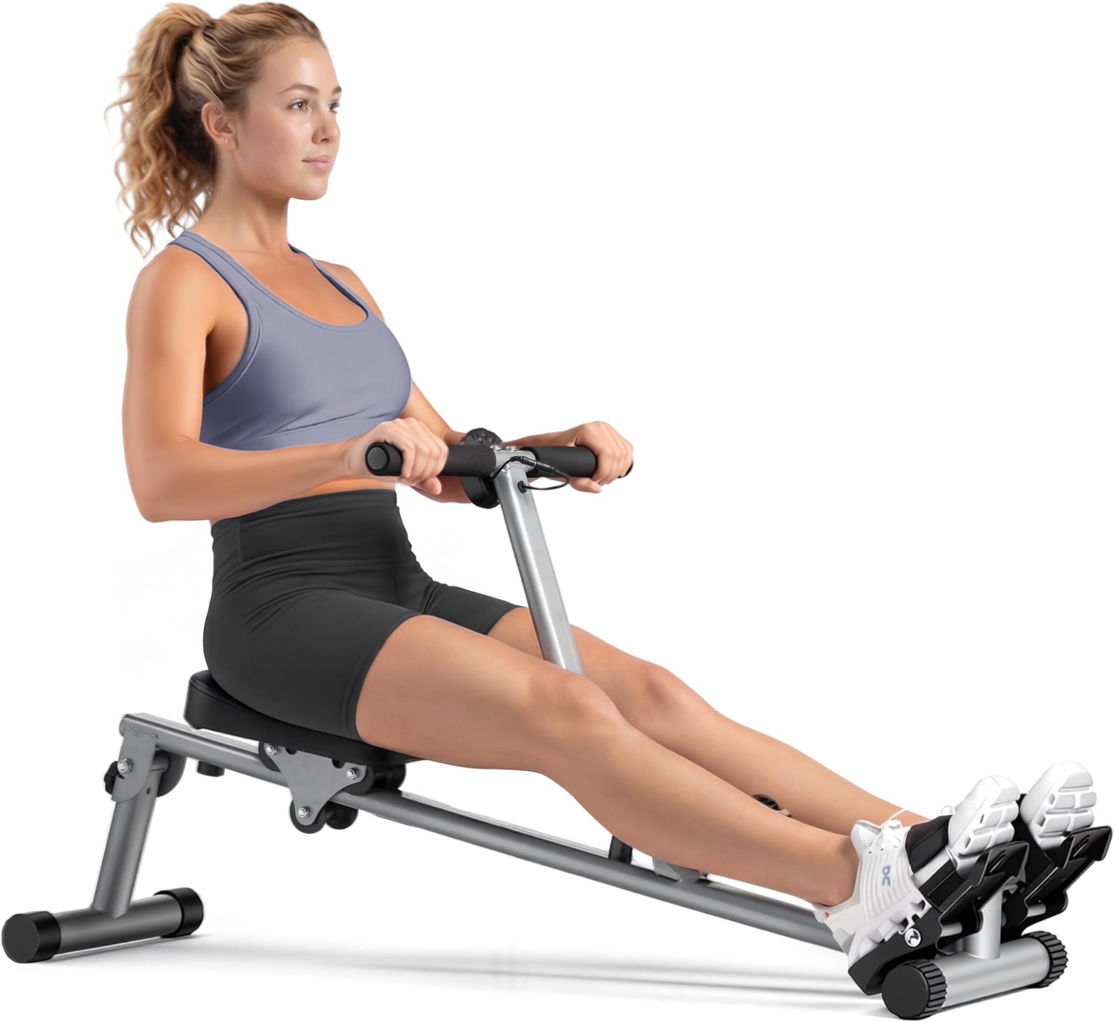 Compact Hydraulic Rowing Machine, Low Impact Rower with 12 Adjustable Resistance Level, Cardio Exercise Equipment for Home