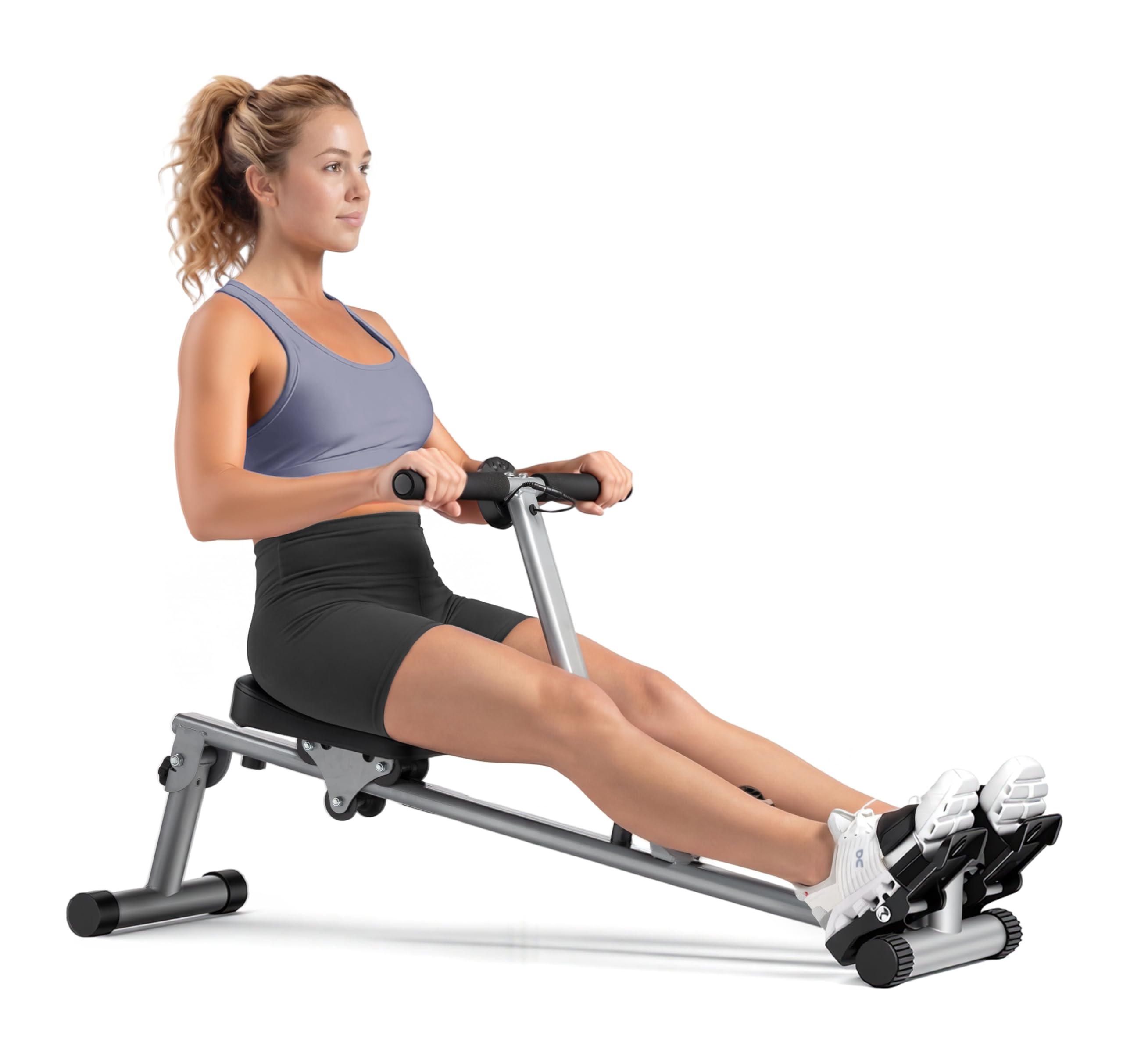 Sunny Health & Fitness Compact Hydraulic Rowing Machine, Low Impact Rower with 12 Adjustable Resistance Level, Cardio Exercise Equipment for Home