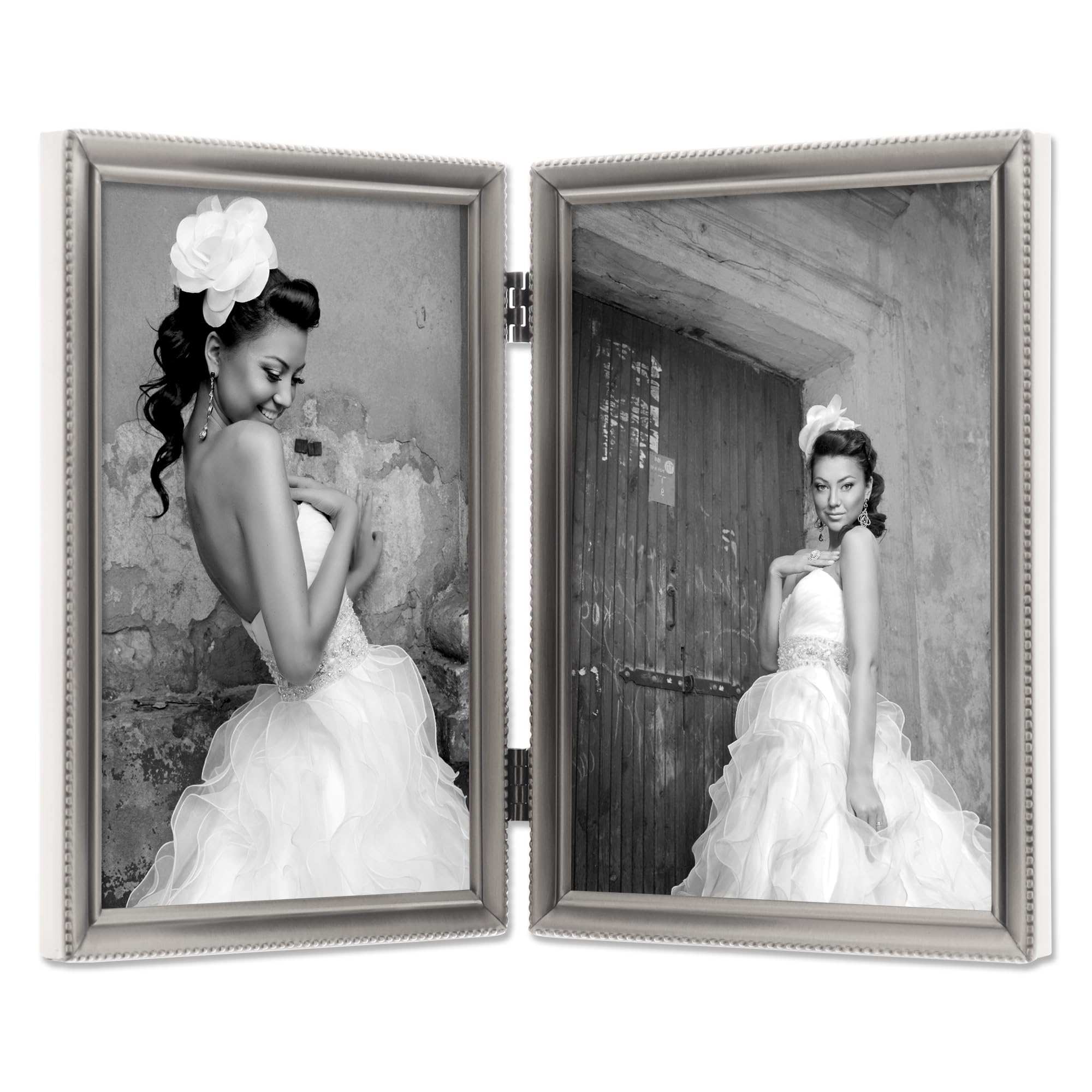 Lawrence Frames Doppel-Bilderrahmen mit Scharnier, 12,7 x 17,8 cm, antikes Zinn – Ansicht 3