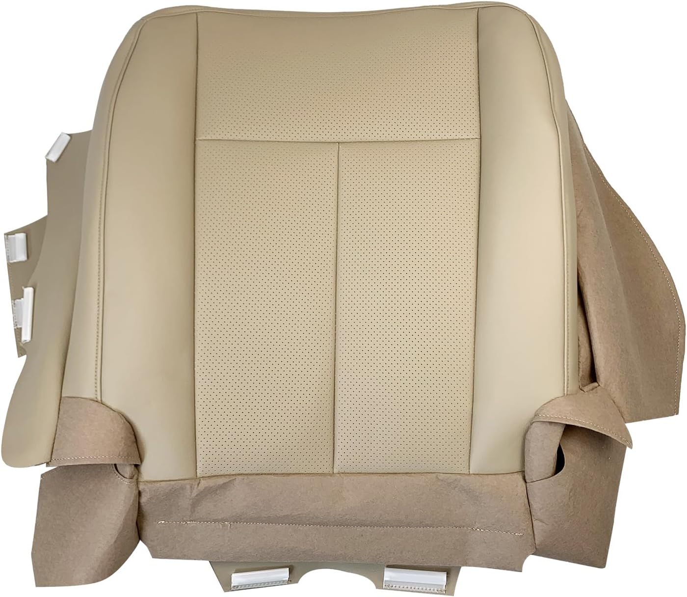 Driver & Passenger Leather Tan Bottom and Top Lean Back Perforated Artificial Seat Covers Fit for 2007-2014 Expedition XLT Limited Eddie Bauer