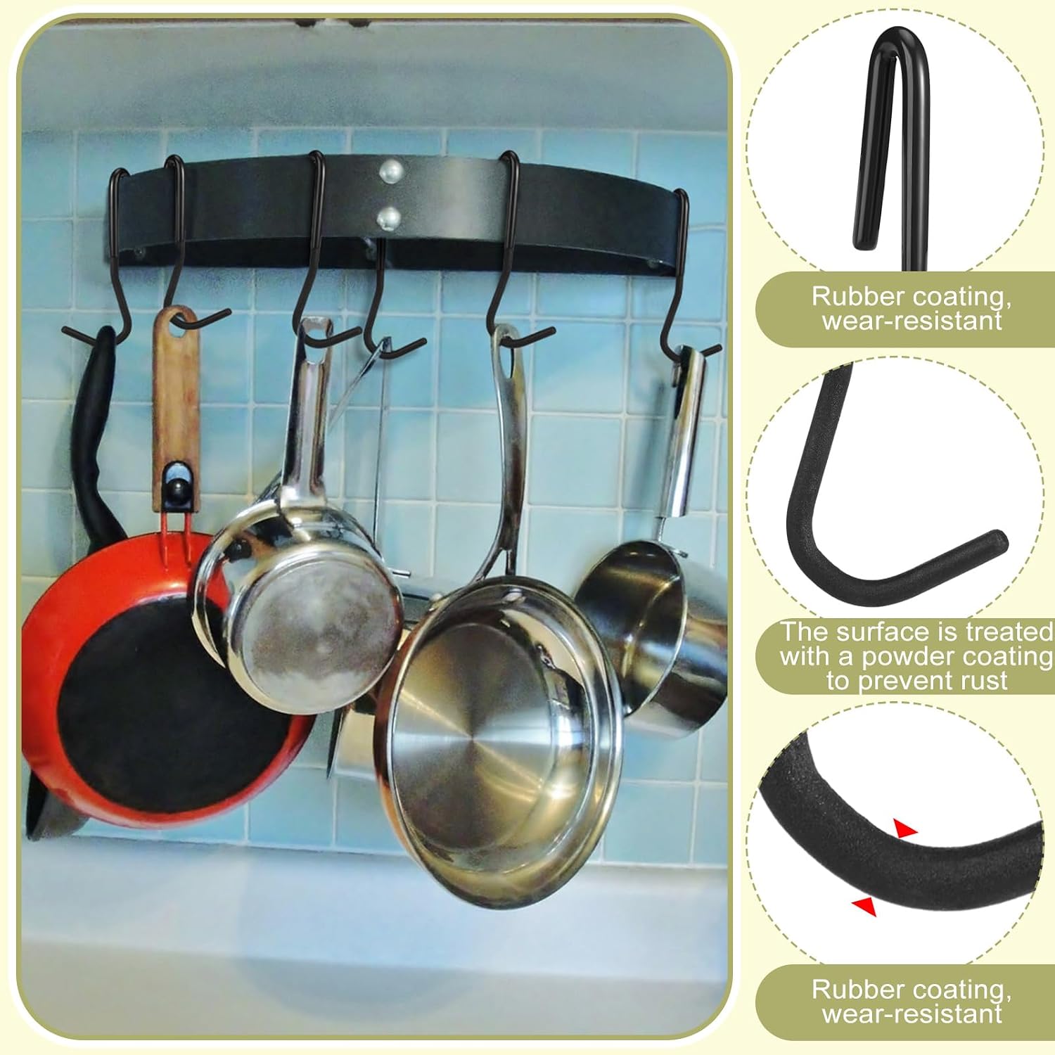 MorningRo 12 Pcs Pot Rack Hooks for Kitchen, 5 Inch Black Metal S Hooks
