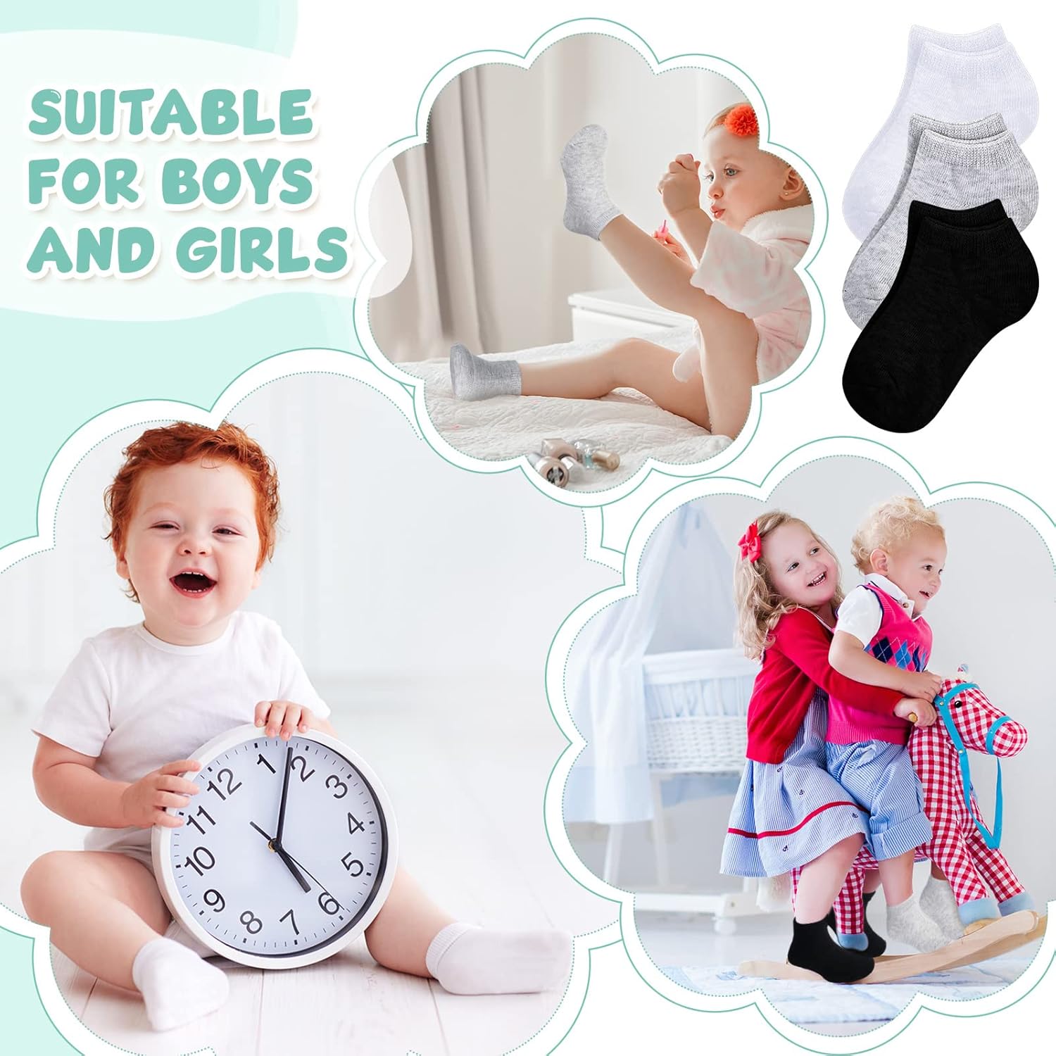 Jexine 200 Pairs Toddler Kids Low Cut Ankle Socks Half Cushion Low Rise Breathable Baby Socks for 2-4 Boys Girls