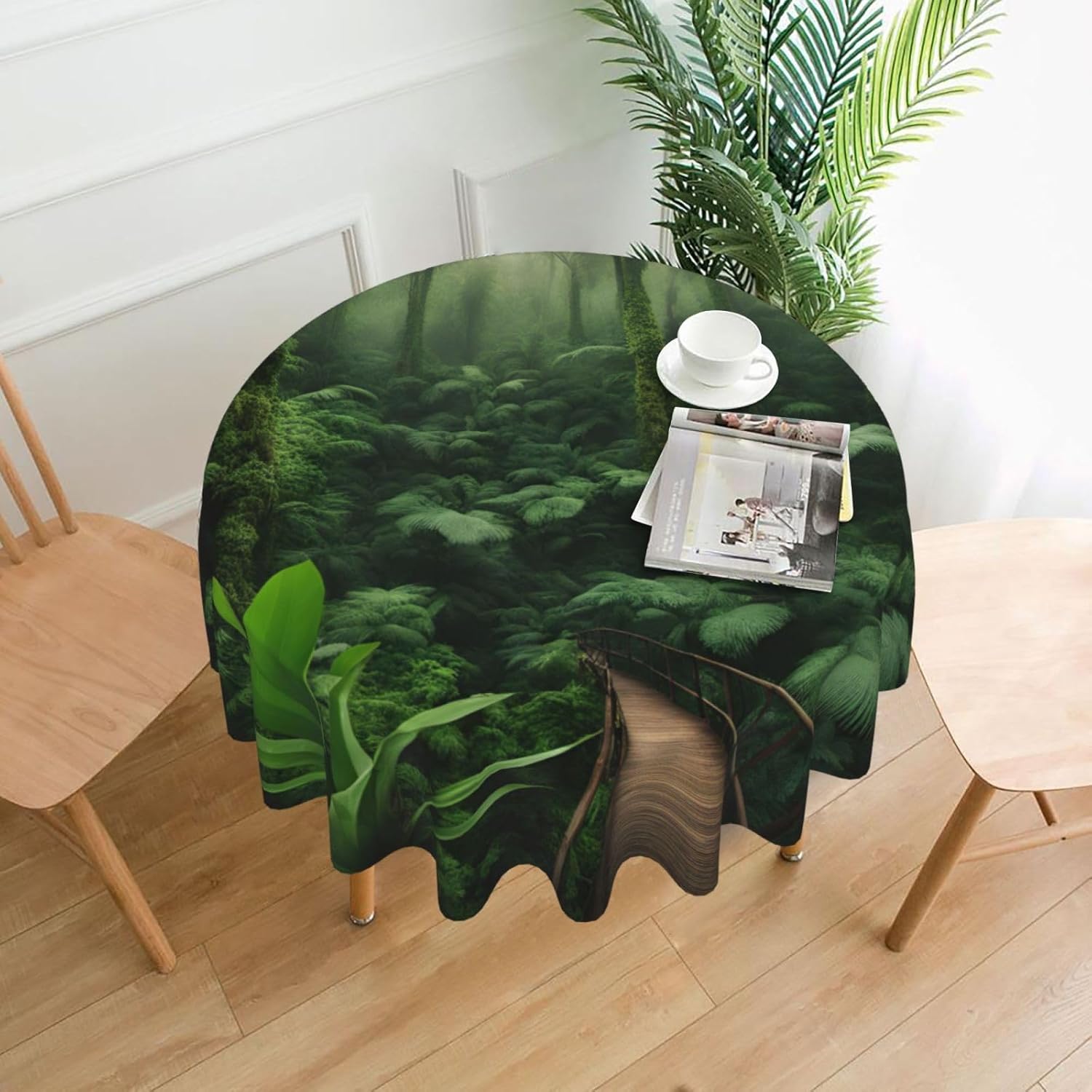Tropical Rainforest Print Wrinkle Free Dining Table Cover for Birthday Party Farmhouse Tablecloths Up to 60 x 60 Inches