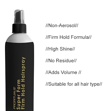 Prorituals Hair Spray, Hair Styling for Men and Woman, Super Form Firm Hold Hairspray Non-Aerosol, Finishing Spray for Volume & All-Day Frizz Control, 8 fl oz