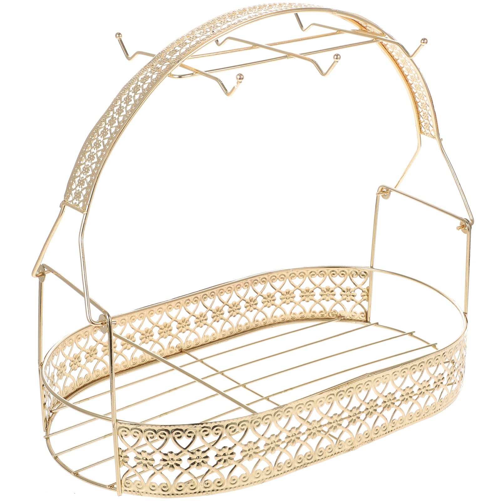Luxshiny Desktop Stand Cup Stand Mug Holder Basket, Iron Cup Holder Mug Holder Stand Coffee Mug Rack Wrought Iron Mug Holder for Cabinet Table (Golden) Wire Holder