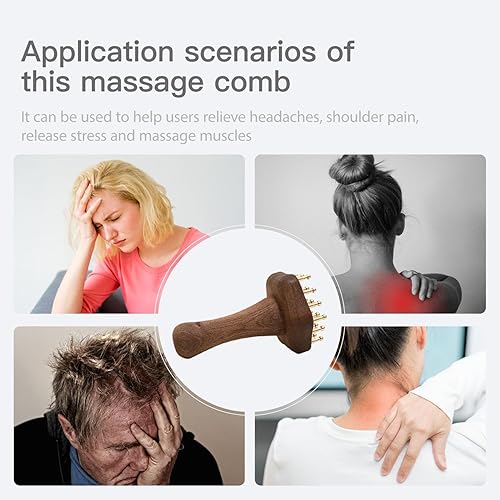 Miniatura 5 de Peine de masaje de cabeza de cobre de 24 dientes para cuerpo y cuero cabelludo, cepillo masajeador de punto meridiano para cuerpo y cuero cabelludo,