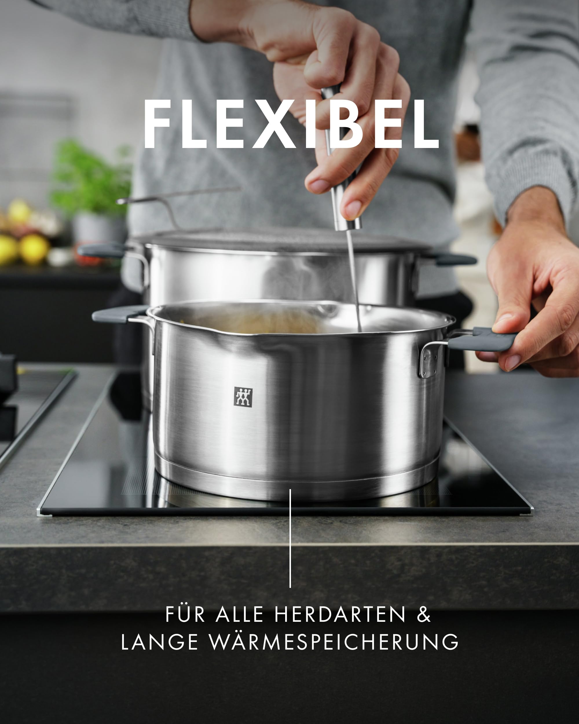 ZWILLING Simplify Kochtopf-Set 5-teilig, Integriertes Sieb, Induktion, Grau | Ausgießfunktion, Stay-Cool-Griffe, Edelstahl
