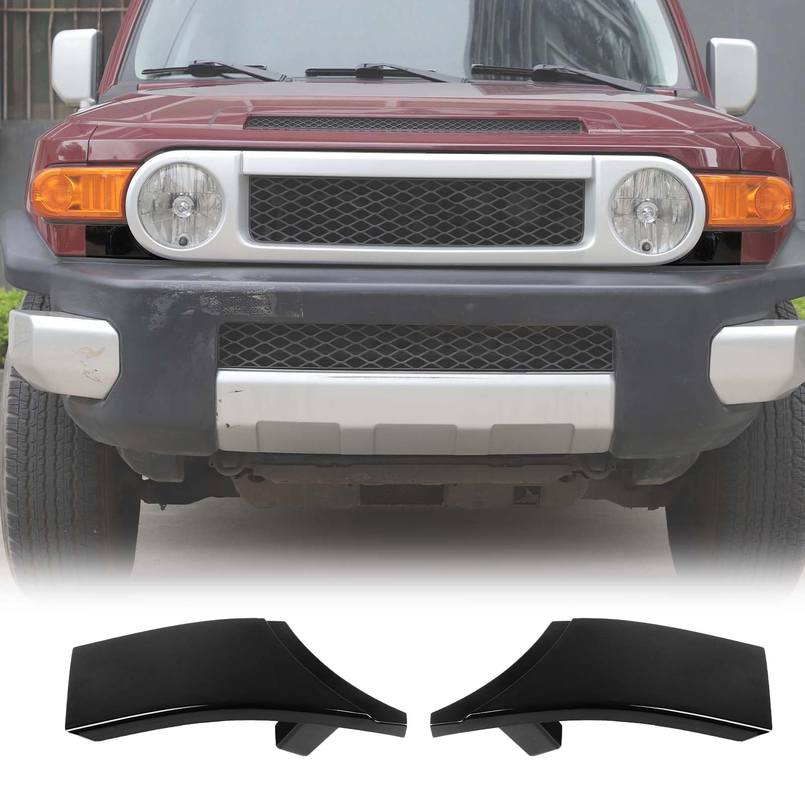 Front Bumper Grille Headlight Filler Trim Compatible with Toyota FJ Cruiser 2007-2021 Front Headlight Lower Replacement Plate Protection Accessories 52513-35100 (Bright Black, Left+Right)