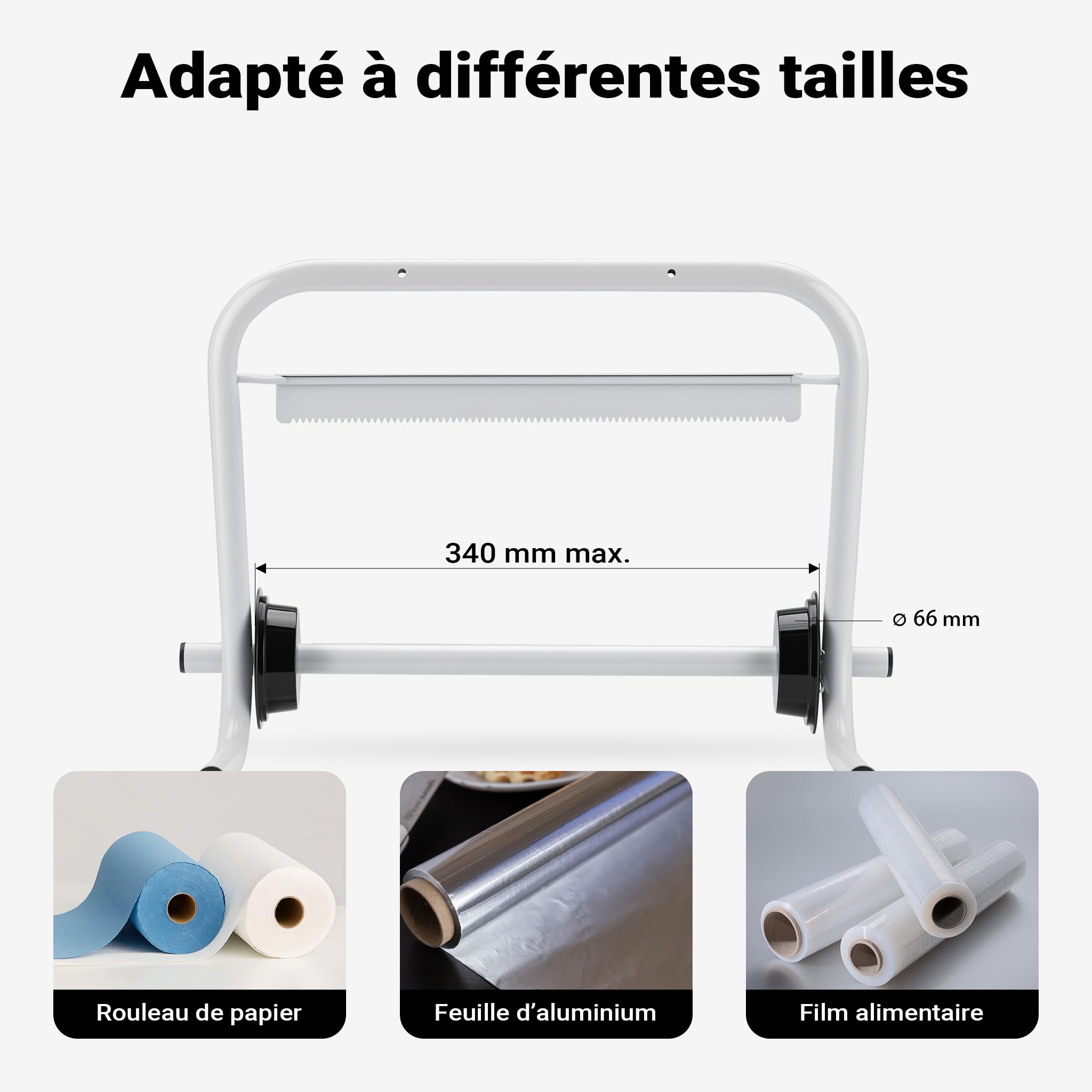 WilTec Porte Papier Mural – Largeur Max. 34 cm, diamètre Max. 40 cm – en Métal – Porte Rouleau, dérouleur, dévidoir, Distributeur de Papier
