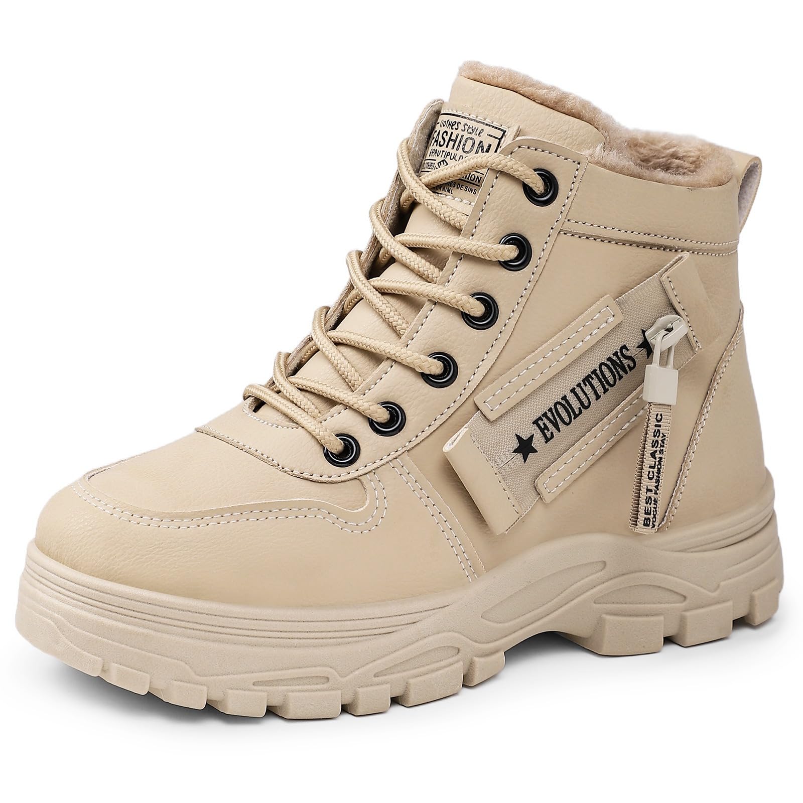 Winter Snow Boots for Women Plush Fuzzy Furry Chunky Platform Shoes Combat Booties Lace Up Zipper Outdoor Hiking