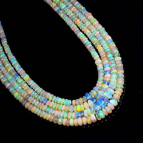 Miniatura 2 de Cuentas de ópalo etíope de calidad AAA, ópalo de fuego, arcoíris, cuentas de ópalo, cuentas de rondelle lisas, 0.157-0.197 pulgadas, hilo de ópalo