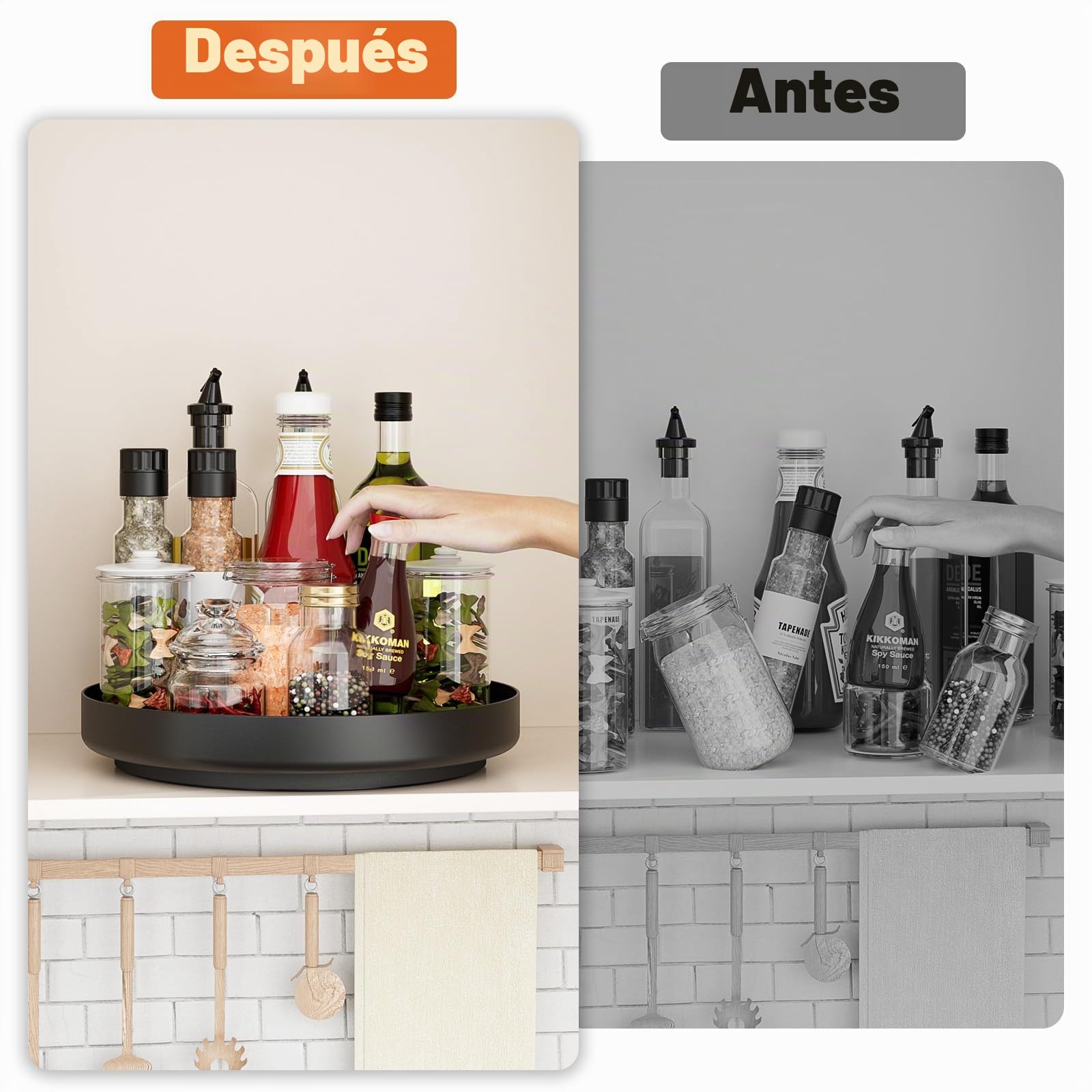 Organizador giratorio para especias, Lazy Susan – Bandeja giratoria de metal 360°, organizador de 28 cm para despensa de cocina, mueble de baño, frigorífico, mesa, negro