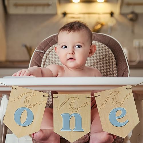 Miniatura 6 de Lintran Surf Theme - Cartel de madera con letras para el primer cumpleaños, decoración de silla alta