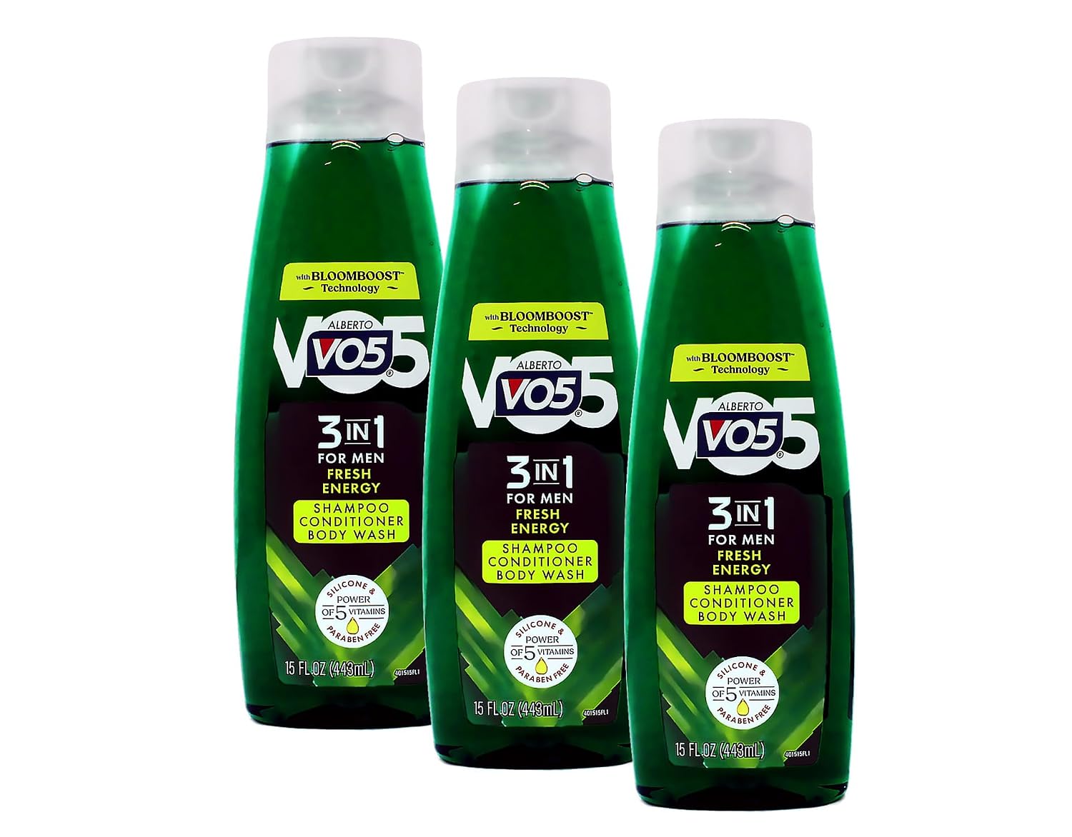 3 Pk, Alberto VO5 Men's 3-in-1 Shampoo Conditioner Body Wash Fresh Energy, 12.5oz