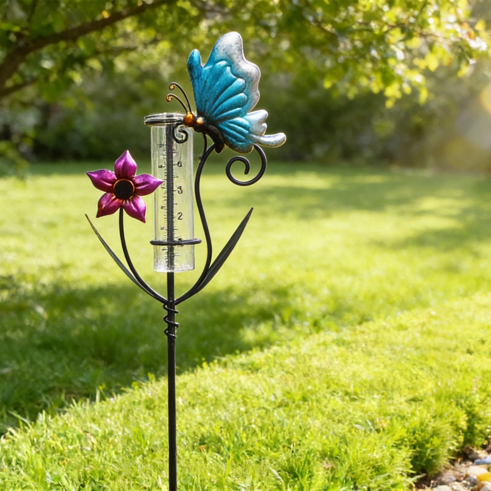 Bellissimo pluviometro da giardino in vetro resistente calore e ferro ornamentale, indicatori pioggia artistici precisa traccia meteorologica, misuratore pioggia in ferro battuto