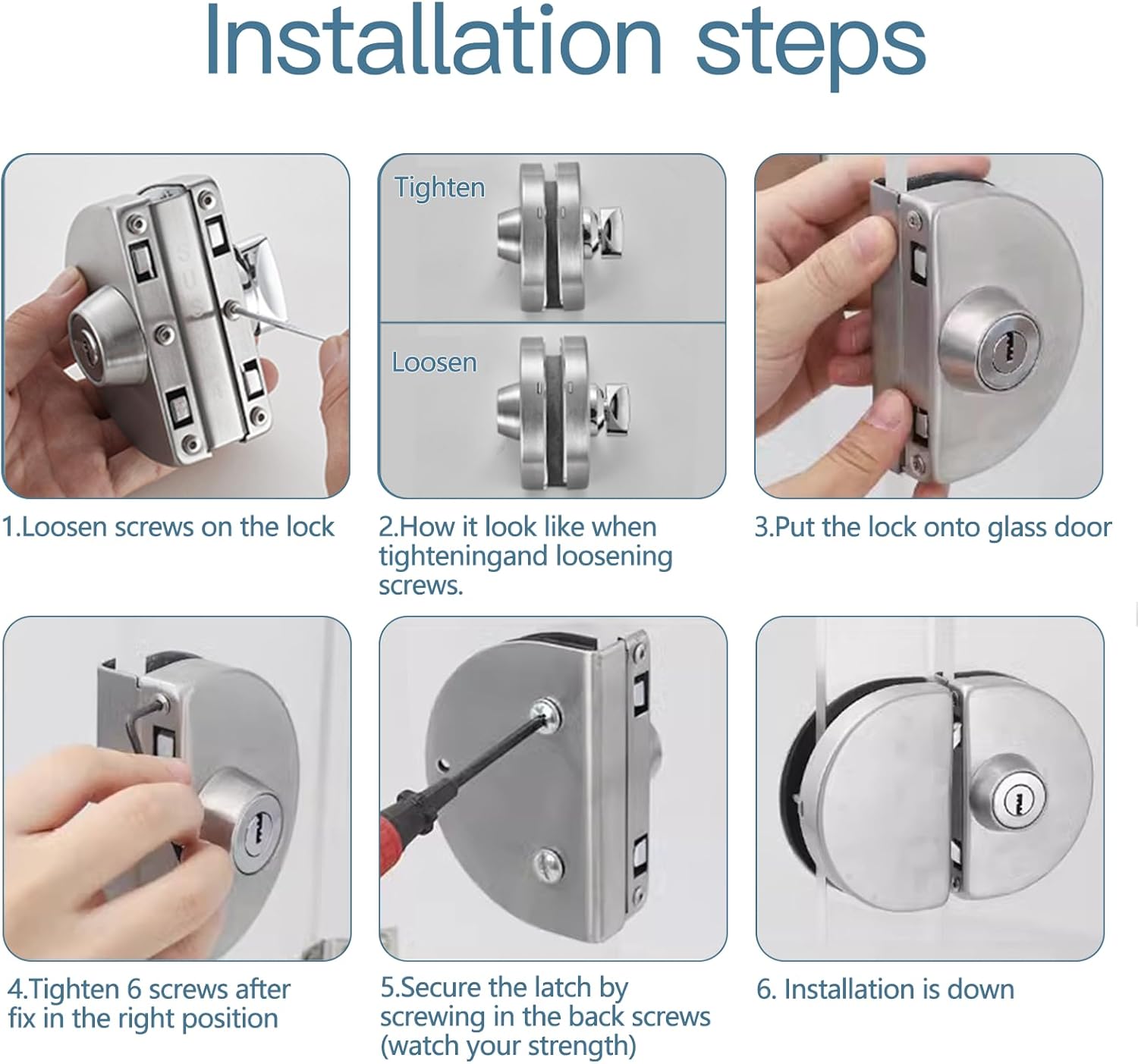 Sliding Double Glass Door Lock, Home, Office Single Door Lock, no Drill Glass Door Lock Anti-Theft Security Lock, Double Swing Hinged Frameless Push Sliding Gate Lock with 5 Keys Model A103