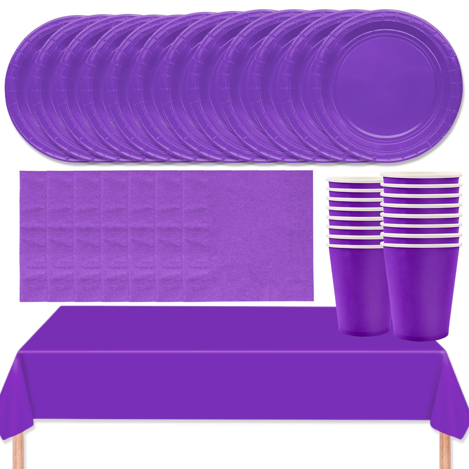 MOMAHUA 53P Party Tableware Set,Purple Dinnerware Set with Plates,Tablecloth,Napkins,Cups,Solid Color Table Decorations for Birthday,Wedding,Picnic,Baby Shower,Party Supplies for 16 Guests — image 1