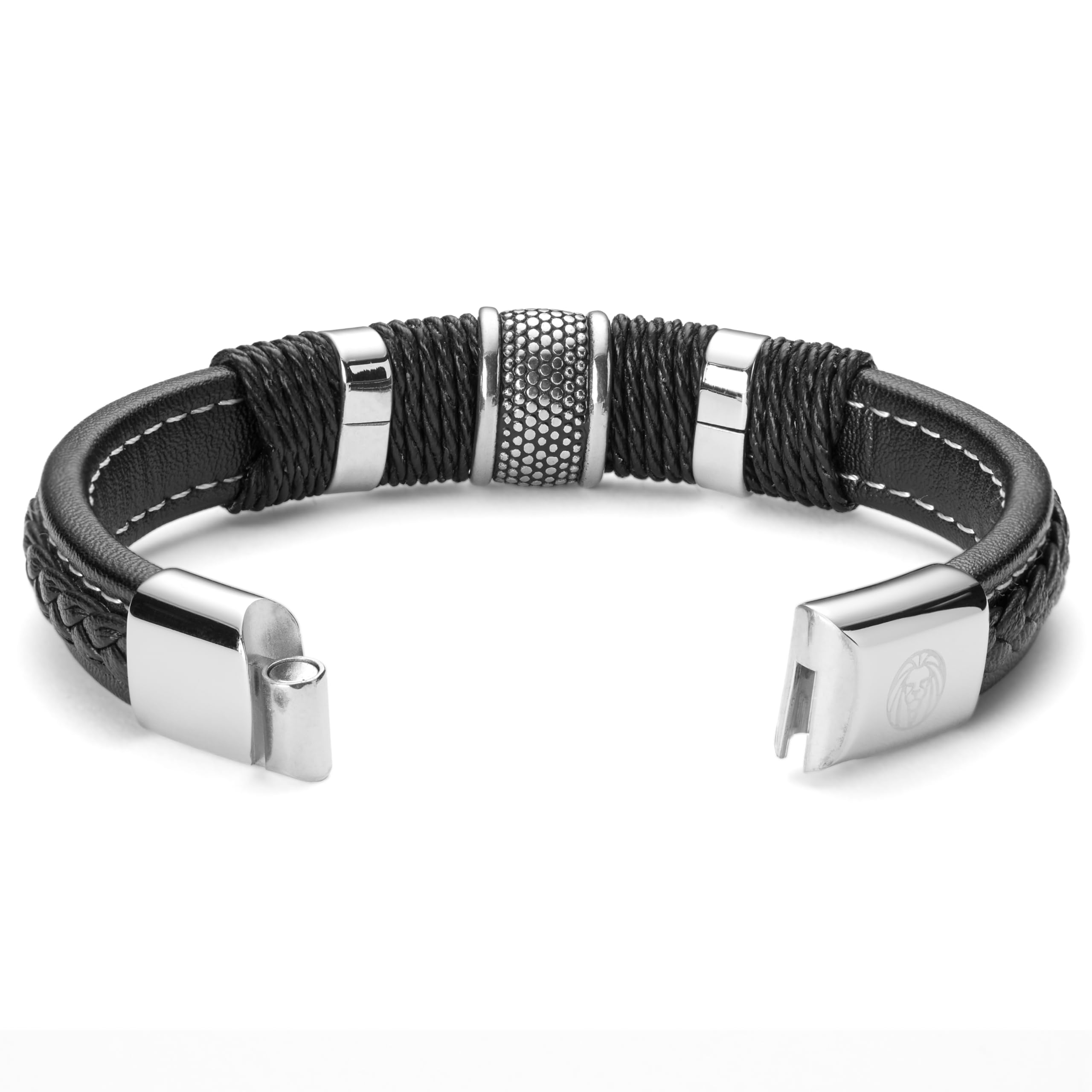 Lucleon by Trendhim Armband Herren | Schwarzes Icon Lederarmband mit silberfarbenem Edelstahlverschluss | Geflochtenes Echtleder | Dänisches Design | Geschenkidee für Männer & Vatertag