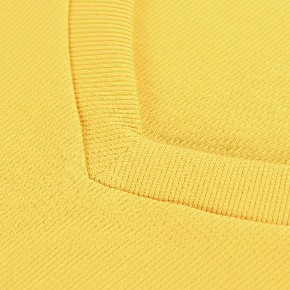 Roselux Women V Neck Ribbed Fitted Tight Tshirt Short Sleeve Shirt Basic Knit Top - Image 3