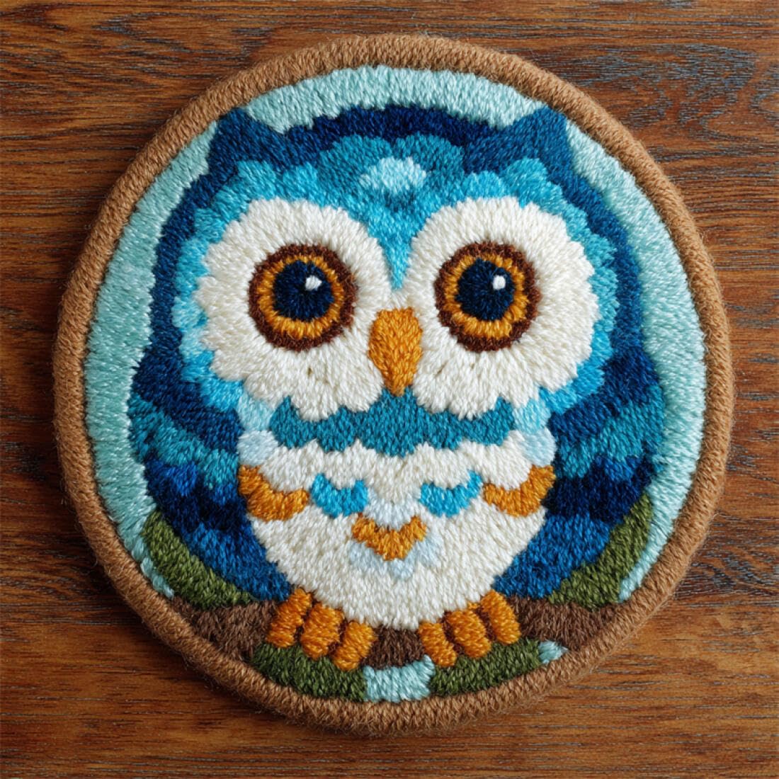Rqwybcaxn DIY Rug Latch Hook Kits for Teens Animal Needlework Kit Colorful Owl 80x80cm Round Tapestry with Crochet Hook Study Craft Gift