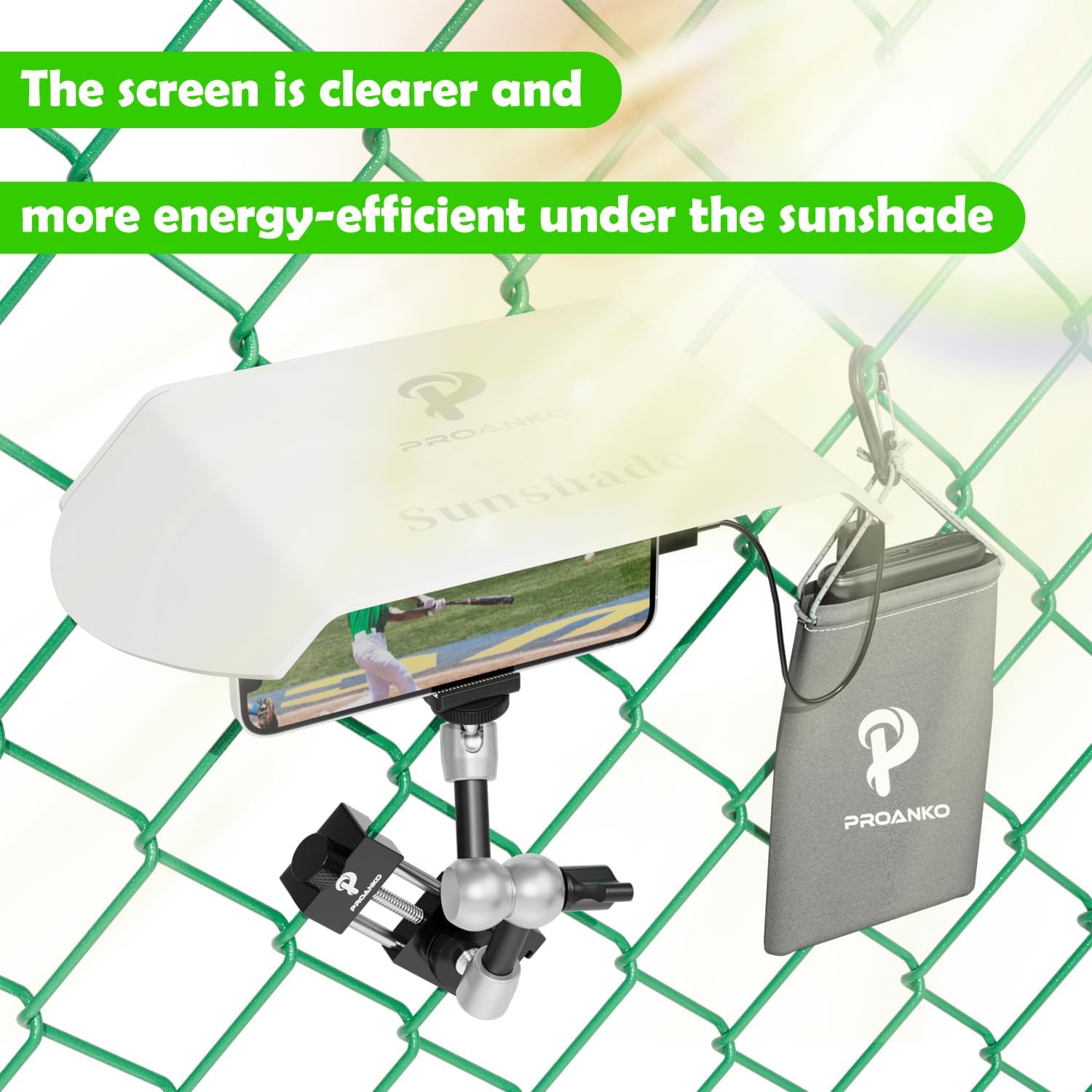 Fence Mount for Mevo Start, GoPro, Phones, Comes with Shade and Carrying Pouch Mounting Kit for Recording Baseball,Softball and Tennis Games (N8 Pro)