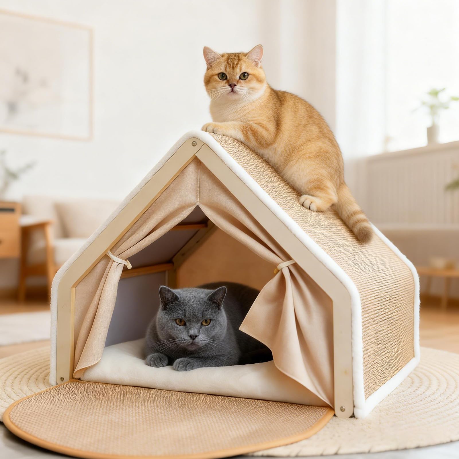 Maison pour Chat 2 en 1 avec Griffoir en Sisal