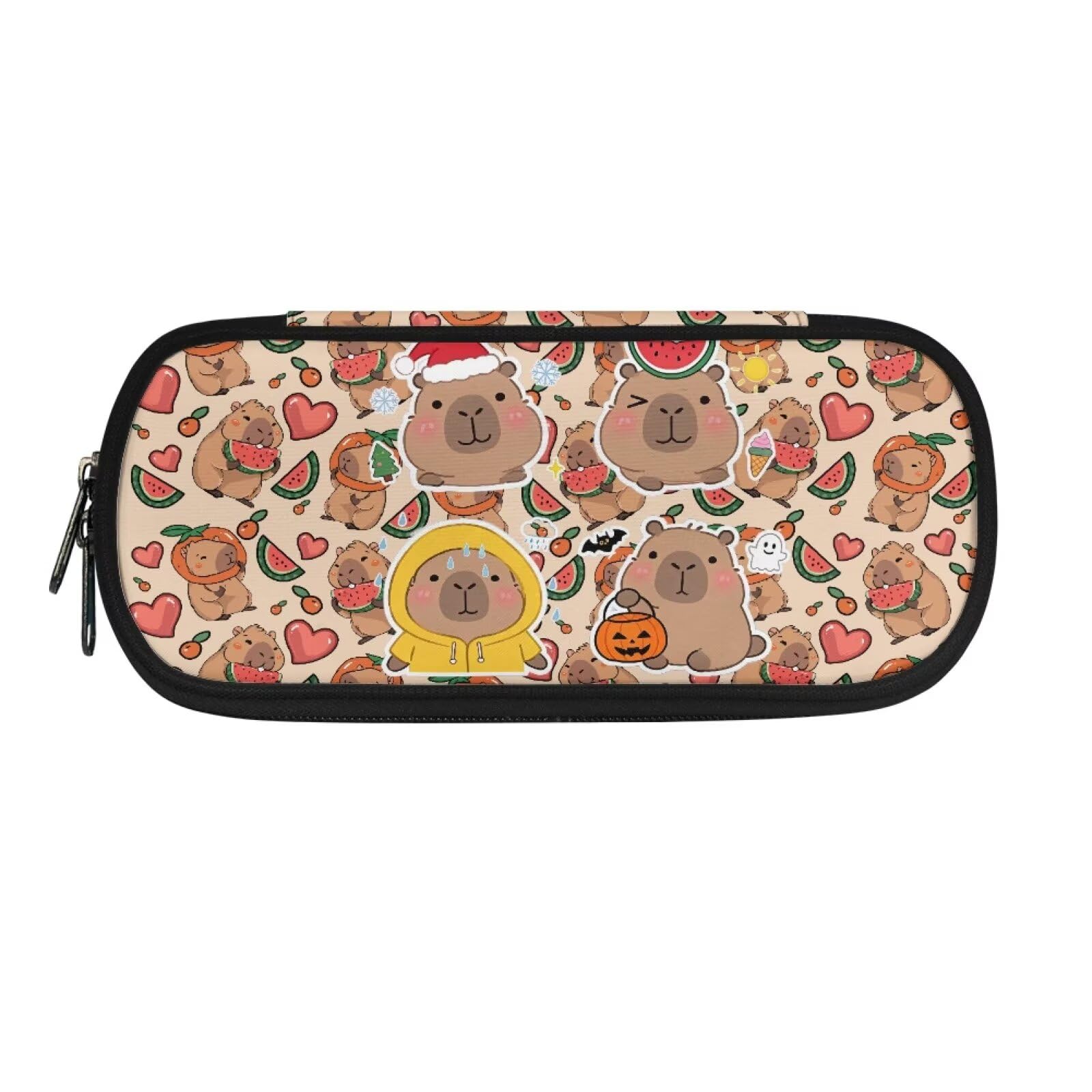 HUGS IDEA Holiday Fruit Capybara Pencil Case for Girls Cute School Supplies Zipper Pencil Bag Stationery Organizer Pencil Pouch Holder for Students Teens