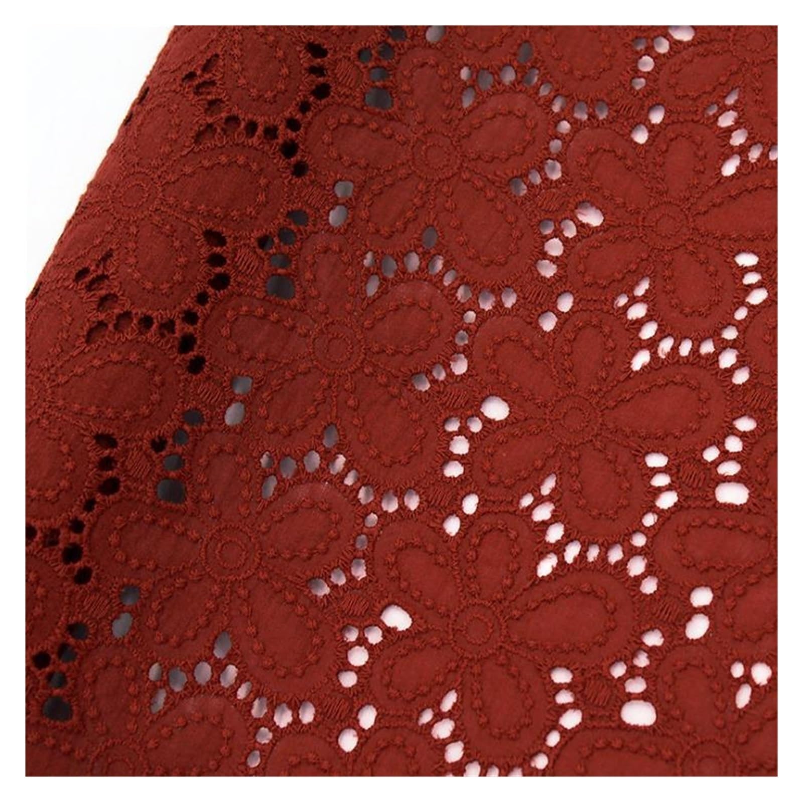 Handmade DIY Coloful Cotton Cloth Embroidered Lace Fabric Width 130cm Clothes Dress Home Accessories(Wine red)