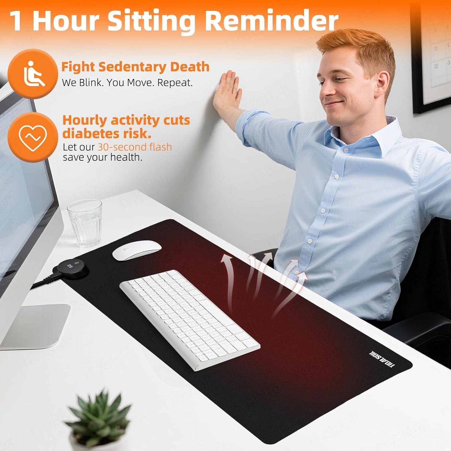 TIDALSOIL Heated Desk Pad, 31.5"×13" PU Leather Mouse Mat with Digital Temp Display, 3-Level 122℉ Warmth, 4H Auto Shut-Off, Waterproof Non-Slip Office & Home Heating Mat