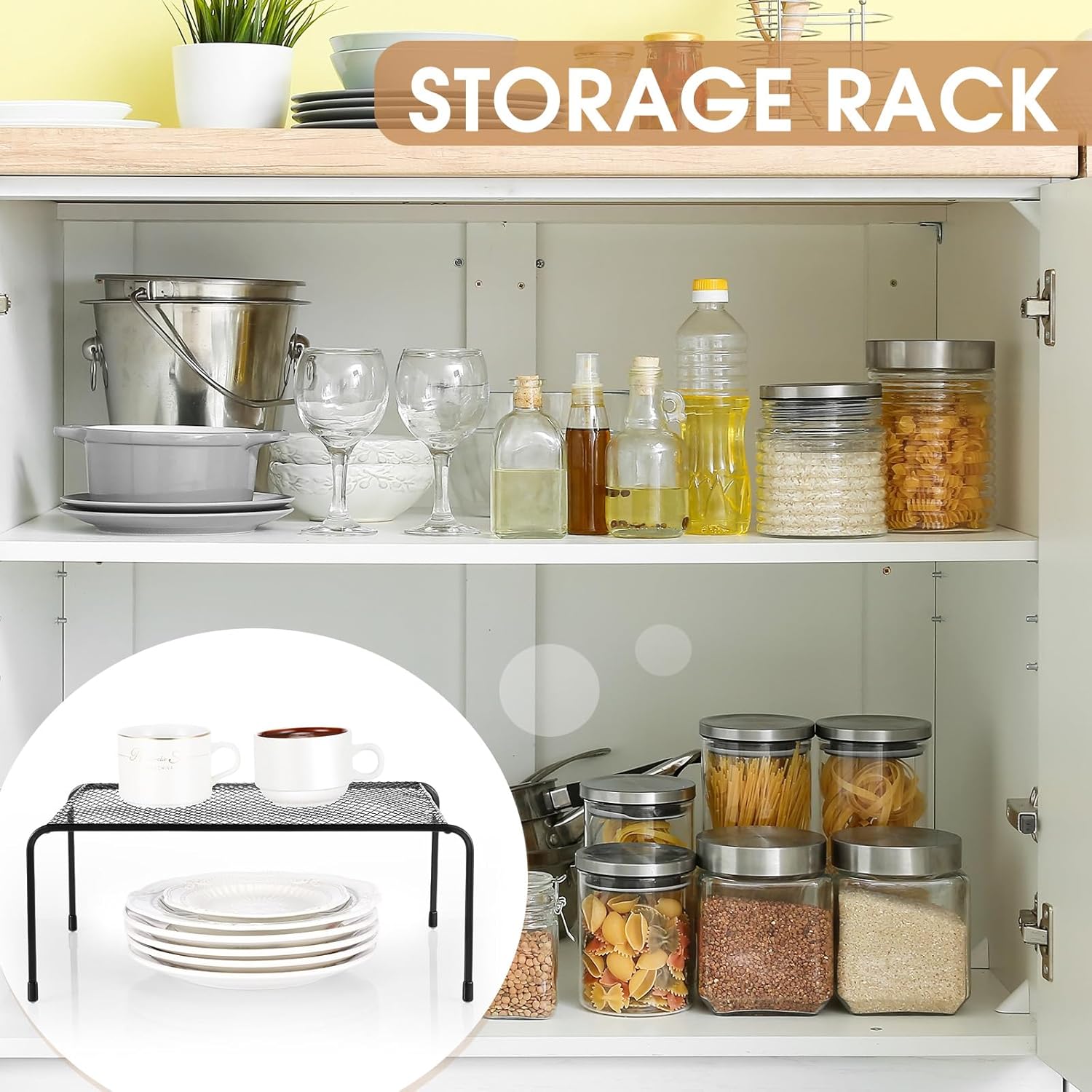 Kigley 12 Pcs Mesh Kitchen Shelves Cabinet Storage Shelf Rack 13 x 9'' Steel Wire Organizers Spice Storage with Rustproof Finish Non Slip Feet for Home Desk Cupboard Pantry Counter(Black)