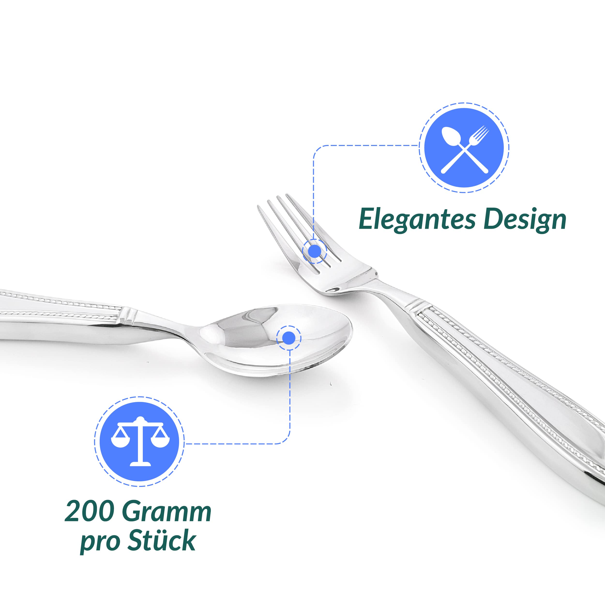 Celley Gewichtetes Besteck, 200 g, 4-teiliges Edelstahl-Besteck-Set mit Messer, Gabel und Löffel für Tremor