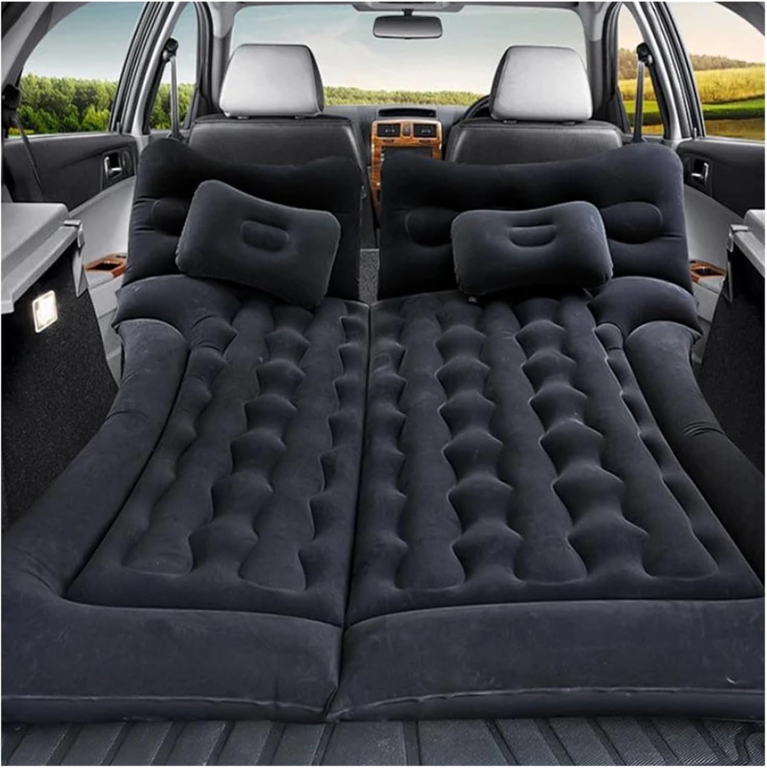 Car Air Bed Car Inflatable Bed 2‑in‑1 Multifunction Travel Mattress PVC Flocking Soft Sleeping Rest Cushion Fit for SUV Universal(Green Wavy Bed)