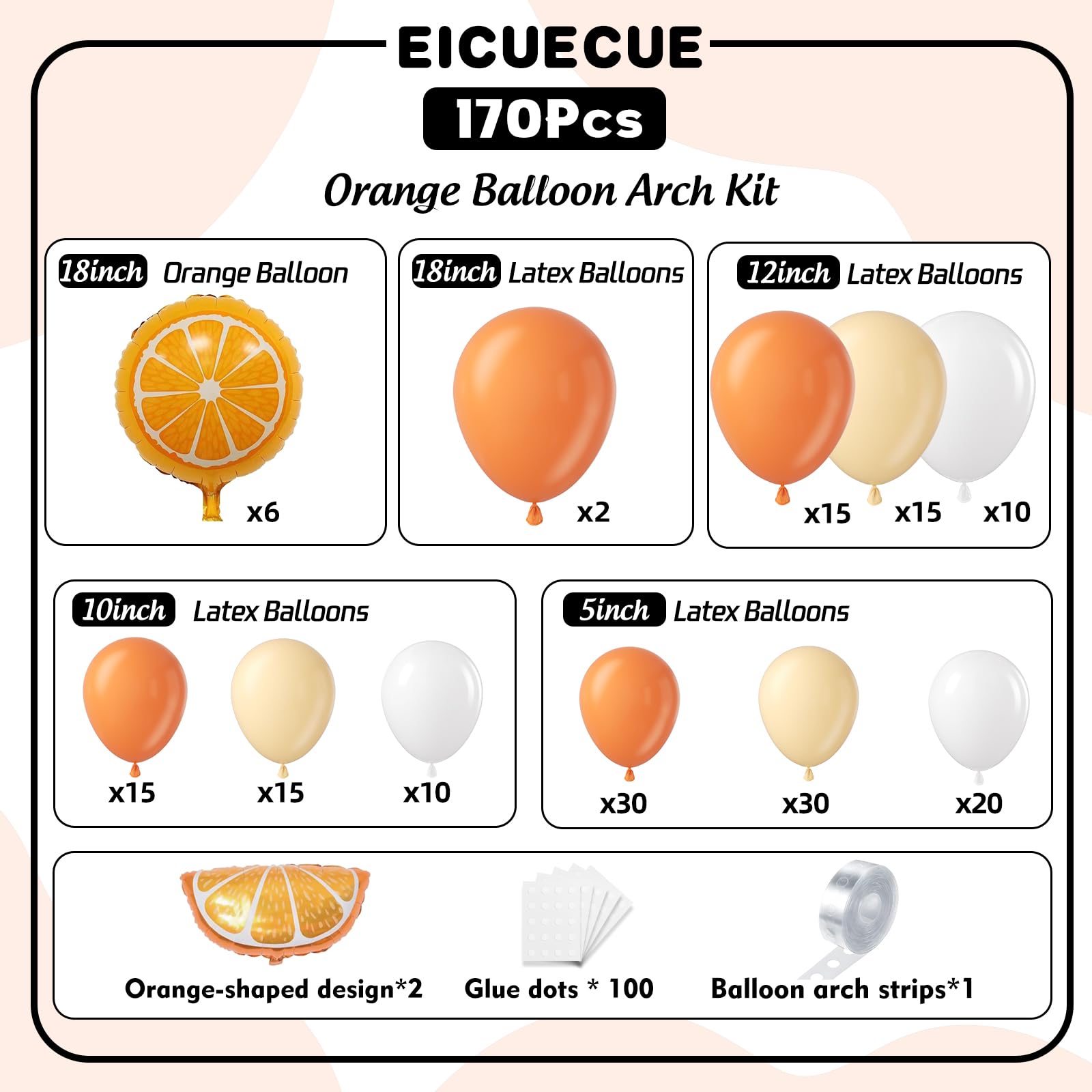 Kit de decoración de arco de globos naranja y blanco