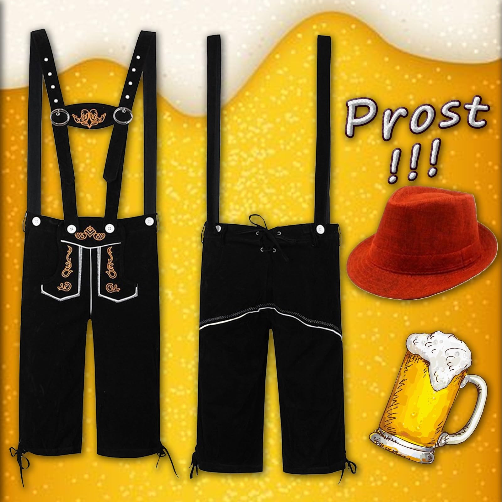 Generisch Trajes étnicos masculinos tradicionales Oktoberfest Peto Mono y sombrero de dos piezas