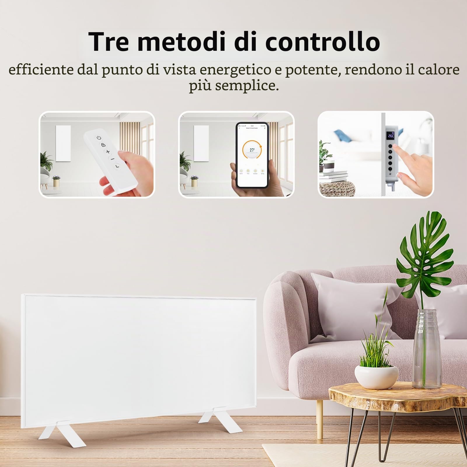 Riscaldamento a infrarossi Controllo WiFi 700 W - Da terra, a parete, riscaldamento a infrarossi a risparmio energetico, con termostato a distanza